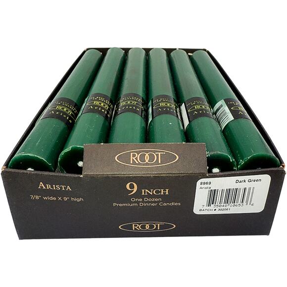 Root Candles Unscented Arista 9" Beeswax Dinner Candles Dark Green 12-Count New - Picture 5 of 9